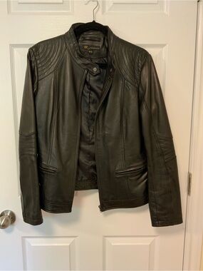 Ladies XL Lambskin Moto Black Zip-Front Jacket